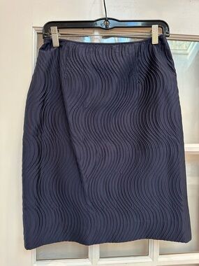 Vintage Carlisle Silk Classic Timeless Navy Wave Textured Women's Skirt Size 4
